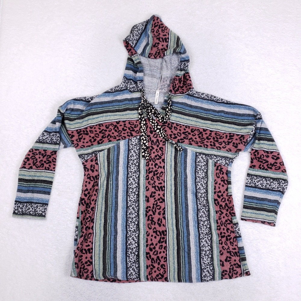 Now N Forever Hoodie Womens 1X Multicolor Stripe Animal Print Pullover Casual